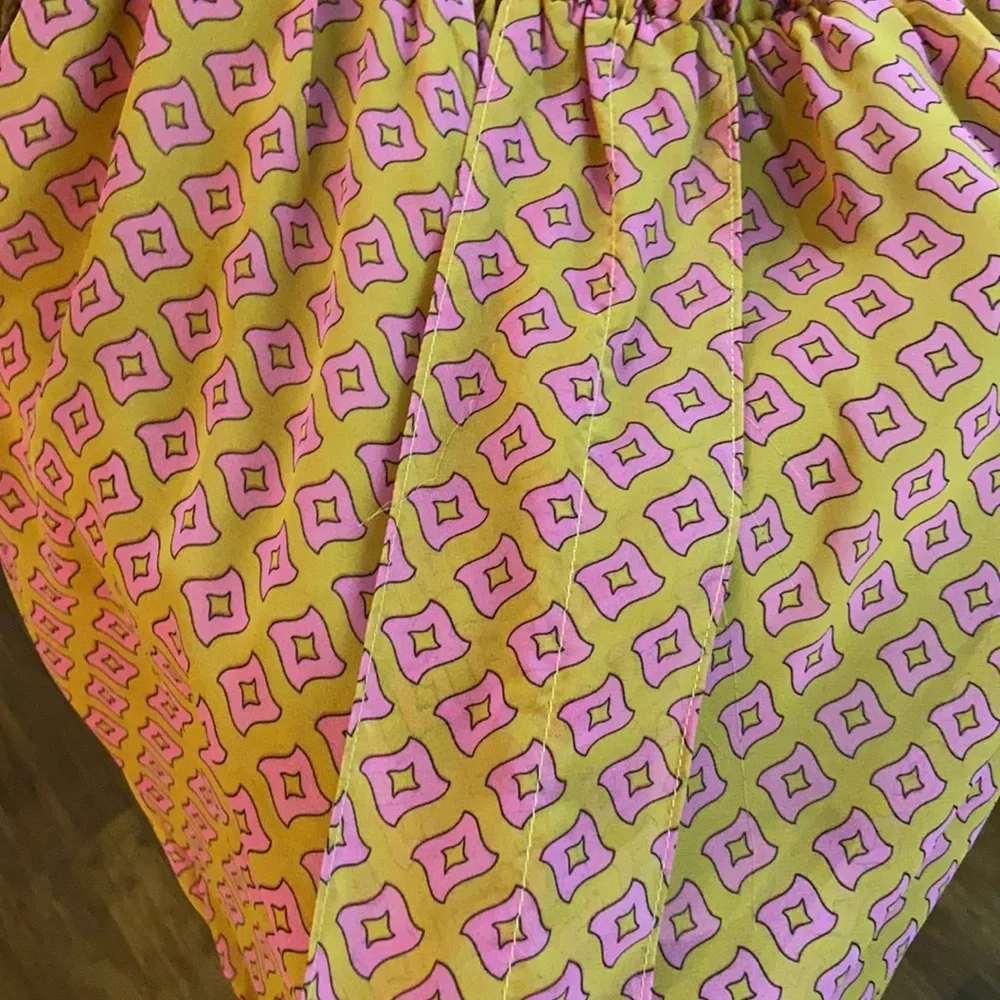 Umgee Boho Babydoll Dress Mustard Pink Geometric Print Tie Sleeve Small - Picture 5 of 9